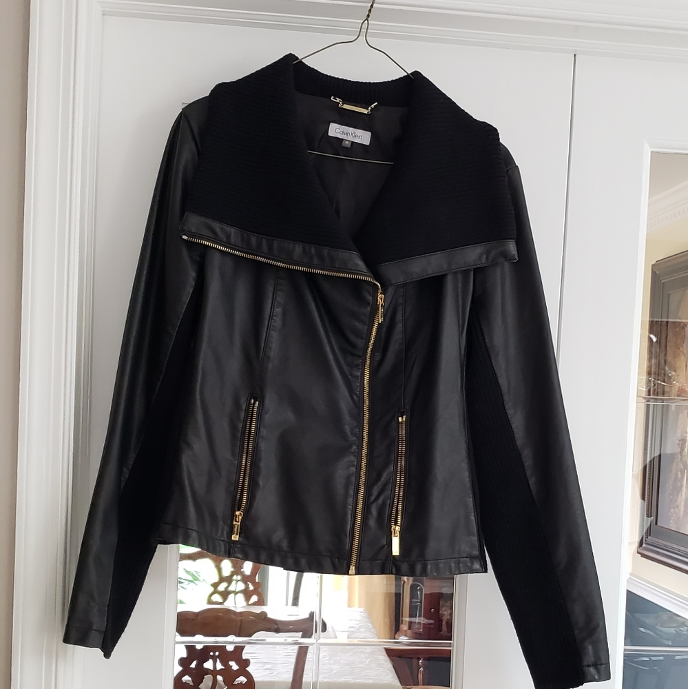 Faux black leather short jacket